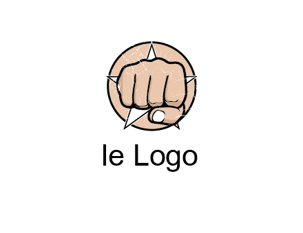 fist coming out of a star shaped rip in a circle logo
