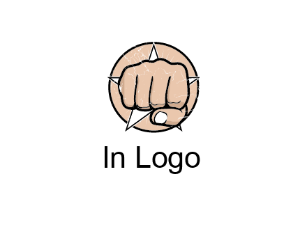 fist coming out of a star shaped rip in a circle logo