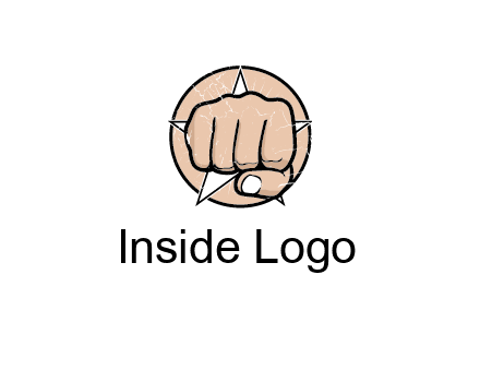 fist coming out of a star shaped rip in a circle logo