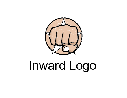 fist coming out of a star shaped rip in a circle logo