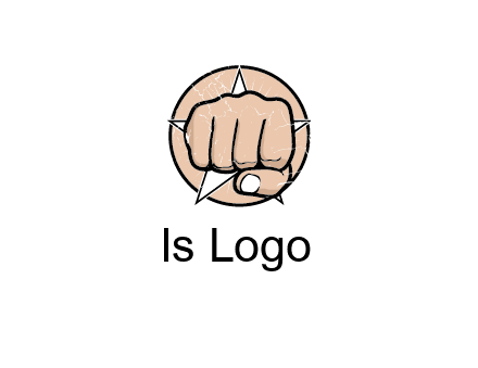 fist coming out of a star shaped rip in a circle logo