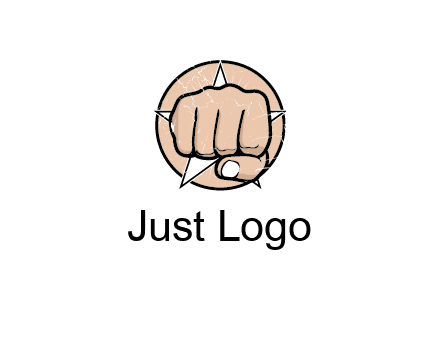 fist coming out of a star shaped rip in a circle logo