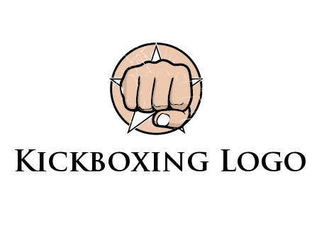 fist coming out of a star shaped rip in a circle logo