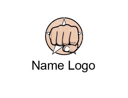 fist coming out of a star shaped rip in a circle logo