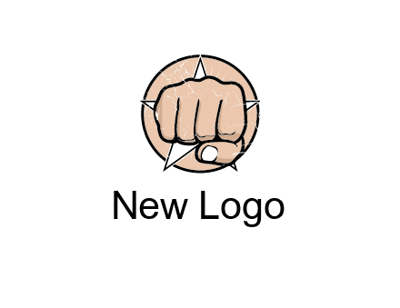 fist coming out of a star shaped rip in a circle logo