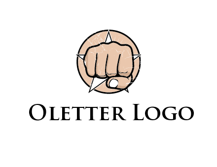 fist coming out of a star shaped rip in a circle logo