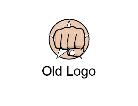 fist coming out of a star shaped rip in a circle logo