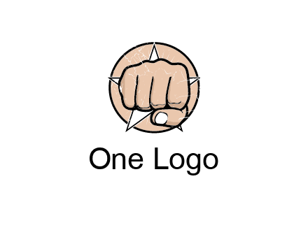 fist coming out of a star shaped rip in a circle logo
