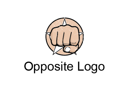 fist coming out of a star shaped rip in a circle logo