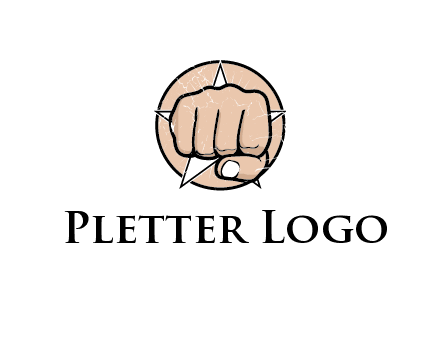 fist coming out of a star shaped rip in a circle logo