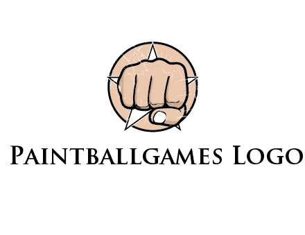 fist coming out of a star shaped rip in a circle logo