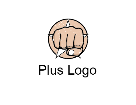 fist coming out of a star shaped rip in a circle logo