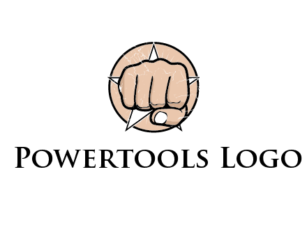 fist coming out of a star shaped rip in a circle logo