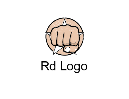 fist coming out of a star shaped rip in a circle logo