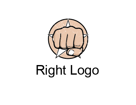 fist coming out of a star shaped rip in a circle logo