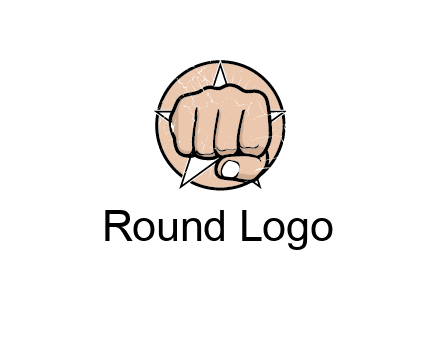 fist coming out of a star shaped rip in a circle logo