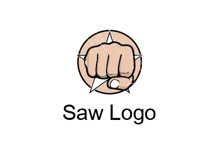 fist coming out of a star shaped rip in a circle logo