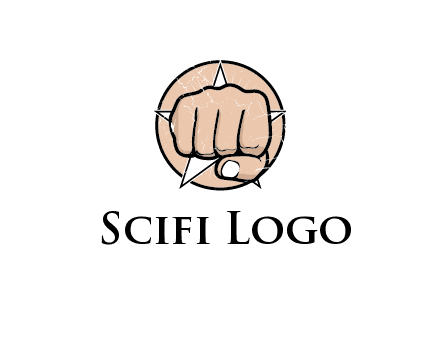 fist coming out of a star shaped rip in a circle logo