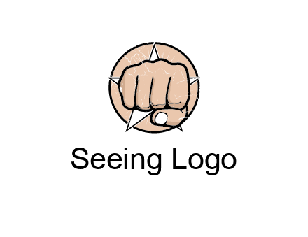 fist coming out of a star shaped rip in a circle logo
