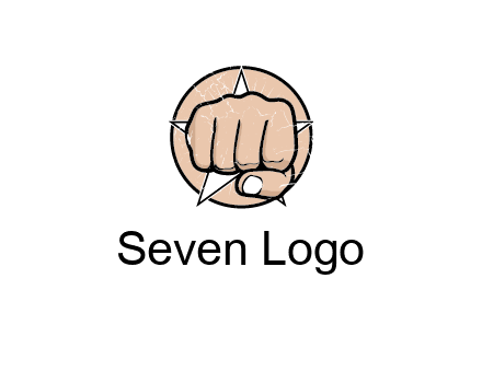 fist coming out of a star shaped rip in a circle logo