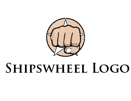 fist coming out of a star shaped rip in a circle logo