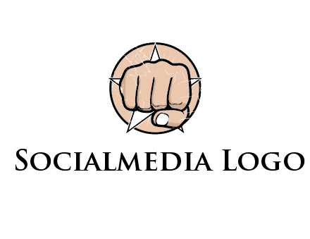 fist coming out of a star shaped rip in a circle logo