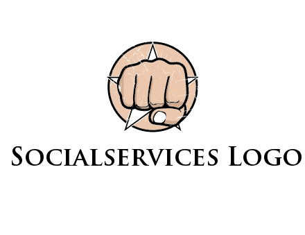 fist coming out of a star shaped rip in a circle logo