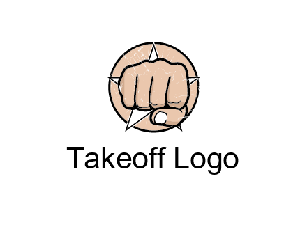 fist coming out of a star shaped rip in a circle logo