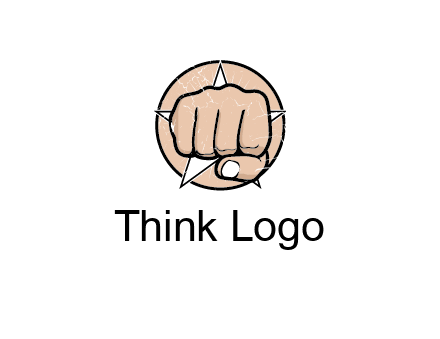 fist coming out of a star shaped rip in a circle logo
