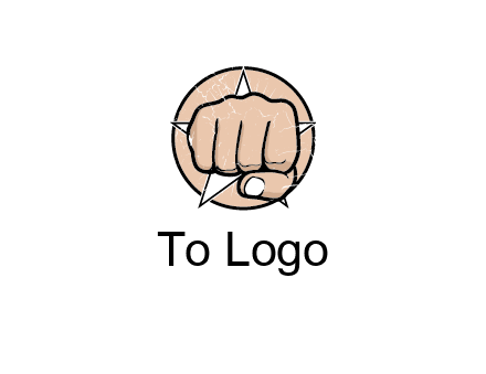 fist coming out of a star shaped rip in a circle logo