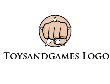fist coming out of a star shaped rip in a circle logo