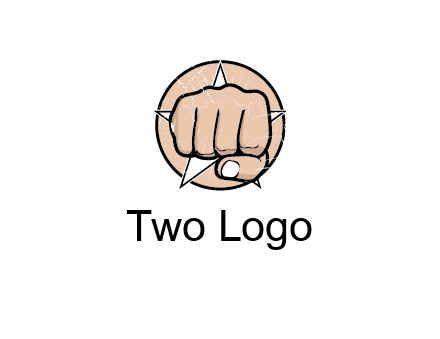 fist coming out of a star shaped rip in a circle logo