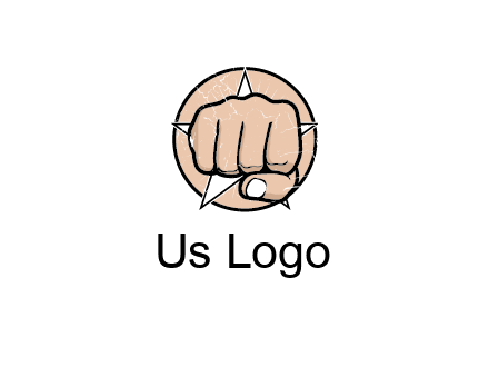 fist coming out of a star shaped rip in a circle logo