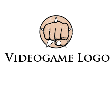 fist coming out of a star shaped rip in a circle logo