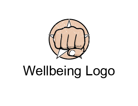 fist coming out of a star shaped rip in a circle logo
