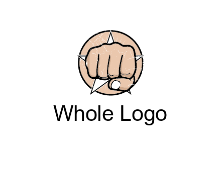 fist coming out of a star shaped rip in a circle logo
