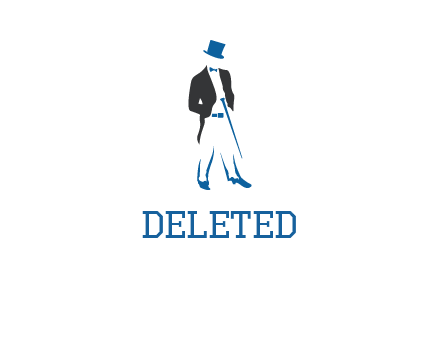 man wearing suit with hat and holding the stick logo
