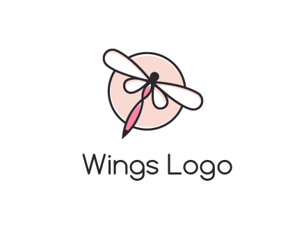 dragonfly slanting over a circle logo