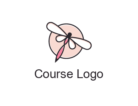 dragonfly slanting over a circle logo