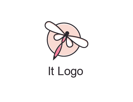 dragonfly slanting over a circle logo