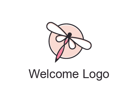 dragonfly slanting over a circle logo