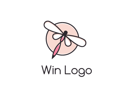 dragonfly slanting over a circle logo