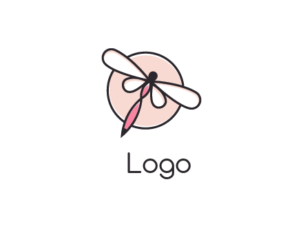 dragonfly slanting over a circle logo