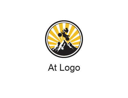 motorbike jumps over mountains