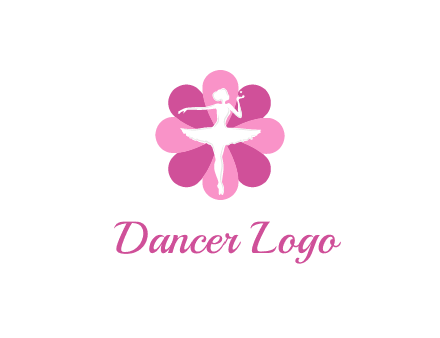 ballerina in a feminine flower shaped logo