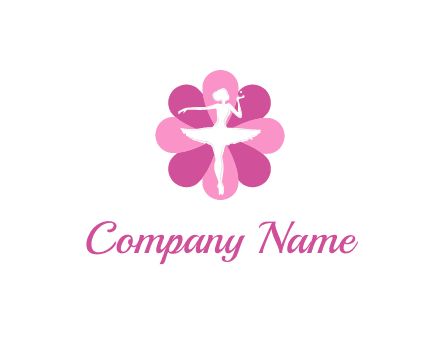 ballerina in a feminine flower shaped logo