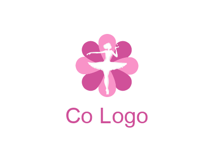 ballerina in a feminine flower shaped logo