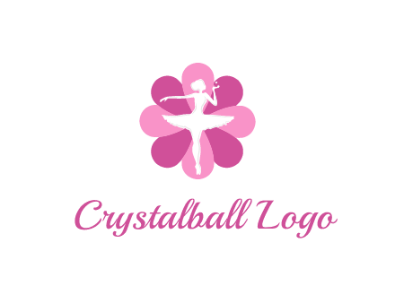 ballerina in a feminine flower shaped logo