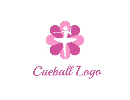 ballerina in a feminine flower shaped logo