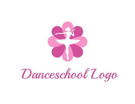 ballerina in a feminine flower shaped logo